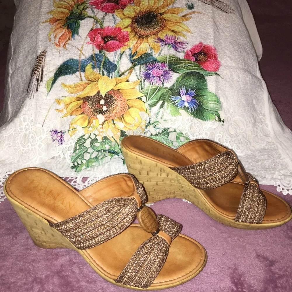 Italian Shoemakers Brown Wedge Slide Sandals
